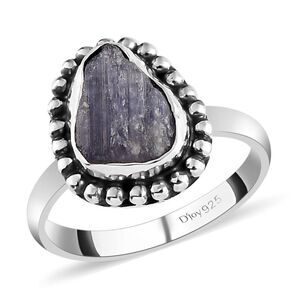 Artisan Crafted Rough Cut Tanzanite Ring in Sterling Silver 4.35 ctw Size 6